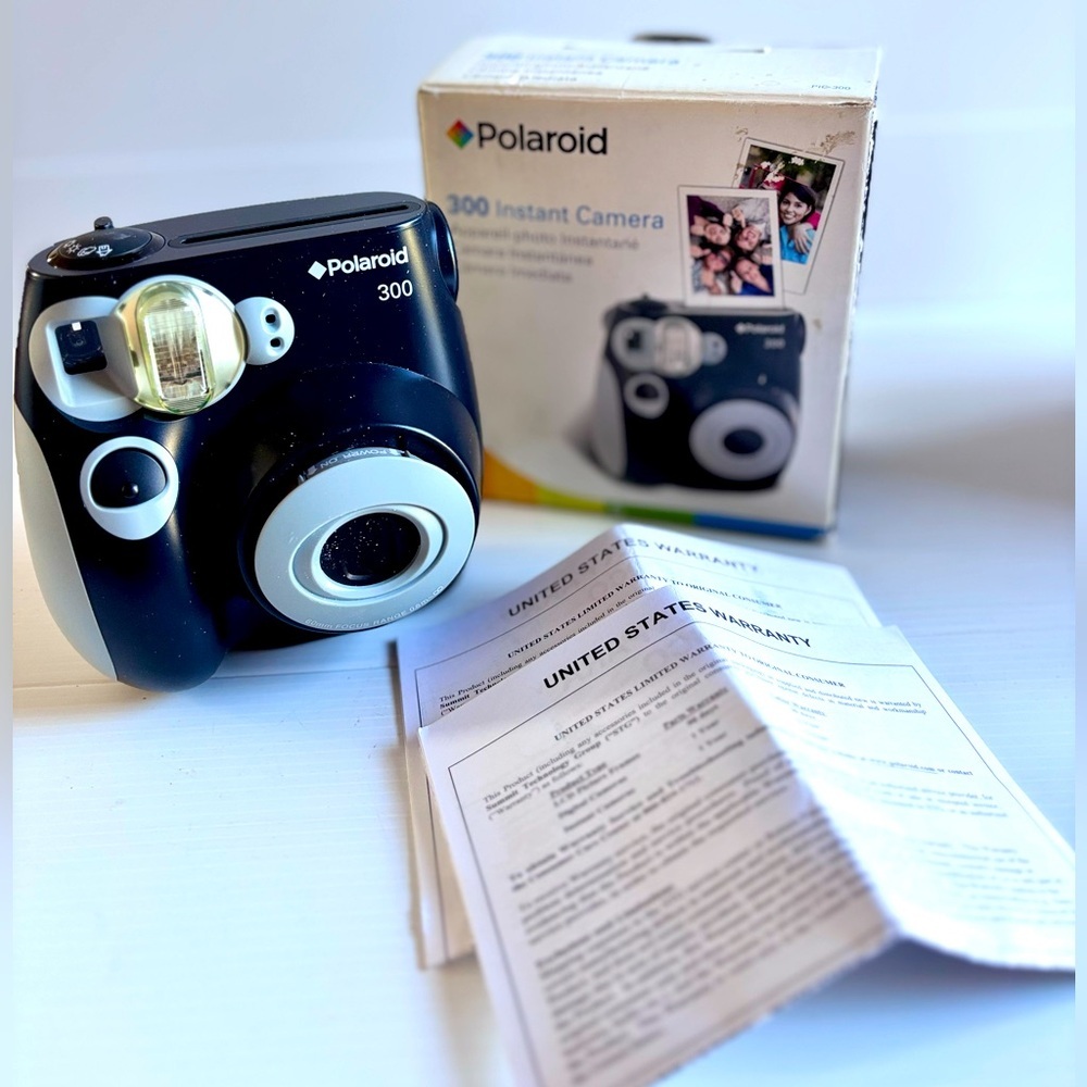 Polaroid 300 Instant Camera Black with Box and Papers